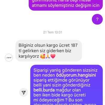 Yanlış Ürün Gönderimi Ve Değişim Sürecinde Ekstra Kargo Ücreti Problemi