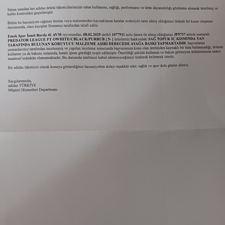 Adidas Predator Kramponda Üretim Hatası Ve İade Sorunu