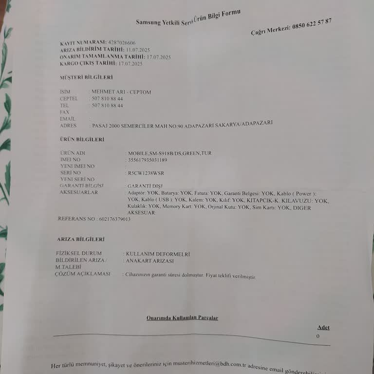 Suya Dayanıklılık İddiası ve Yüksek Tamir Ücreti Şikayeti