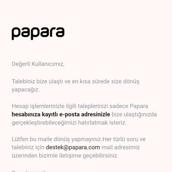 Papara Hesabımın Gerekçesiz Kapatılması Ve Bakiyemin İadesi Talebi