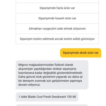 Migros Hemen Siparişimde Ürün Gönderilmedi İndirim Kuponum Da Yandı