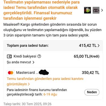 Temu Siparişlerim Teslim Edilmeden İade Ediliyor Ve Ücretim Yatırılmıyor