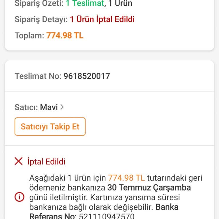 Siparişim Bilgi Verilmeden İptal Edildi, Ürün Hâlâ Satışta
