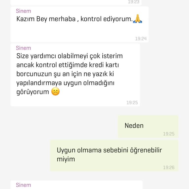 Kredi Kartı Yapılandırma Talebime Net Bir Sebep Sunulmadı