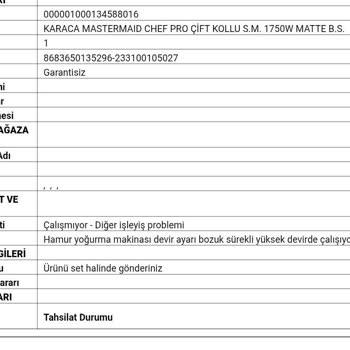 Garanti Sürecinde Karaca Hamur Yoğurma Makinesinde Yaşanan Devir Arızası Ve Servis Sorunları