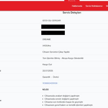Servis Sonrası Cihazın Çalışmama Sorunu ve Çözüm Talebi