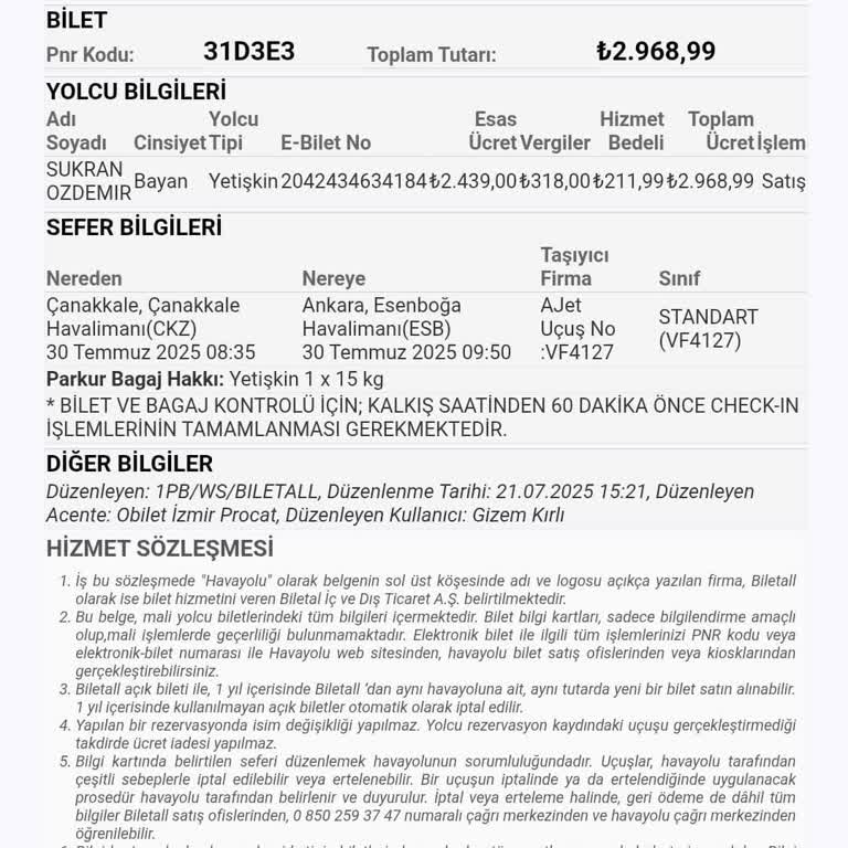 Bagaj Ücreti Ve Personel Davranışları Nedeniyle Yaşanan Mağduriyet