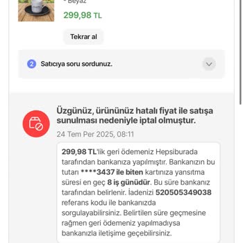 Hatalı Fiyat Gerekçesiyle İptal Edilen Siparişlerime Yetersiz Çözüm Sunuldu