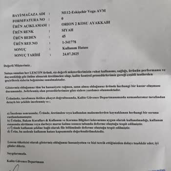 Lescon Orion 2 Ayakkabıda Kısa Sürede Deformasyon Ve Yetersiz Müşteri Hizmeti