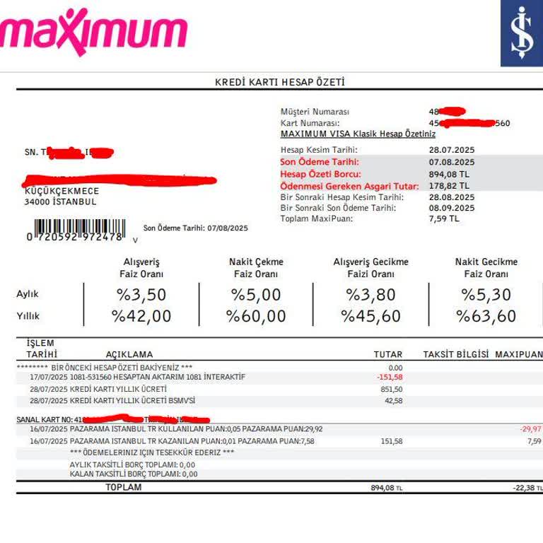 Kullanılmayan Karta Yüksek Aidat Ve İade İçin Yüksek Harcama Şartı