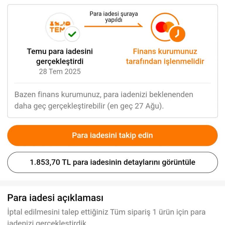 İptal Edilen Siparişin Para İadesi Hala Gerçekleşmedi