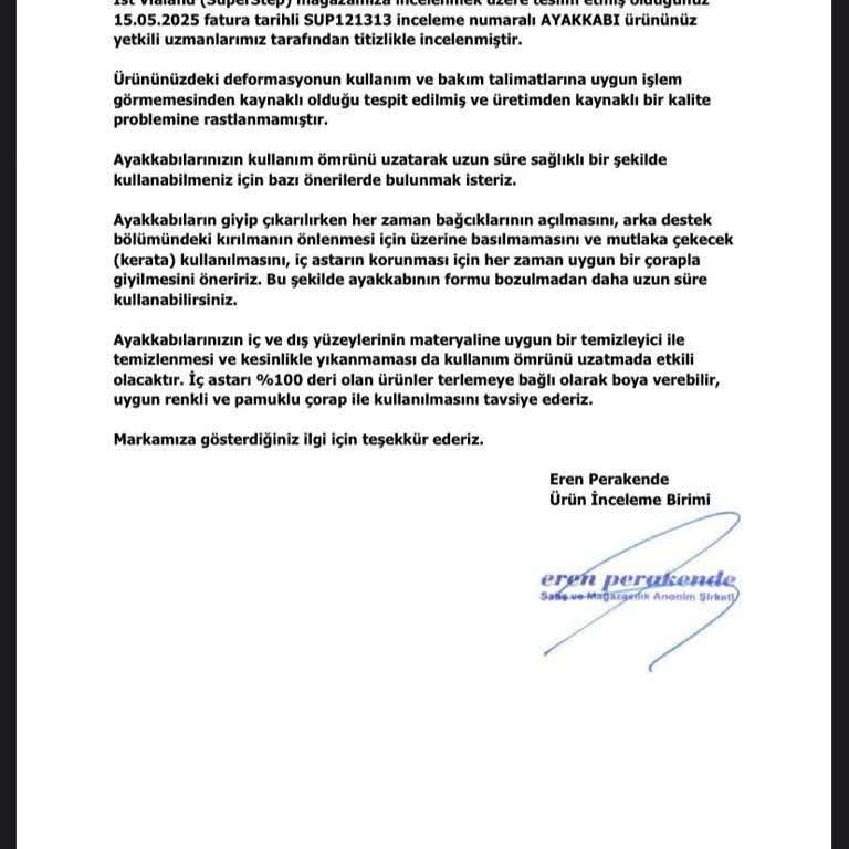 Kısa Sürede Deforme Olan Ayakkabı İçin Sorumluluk Kabul Edilmedi