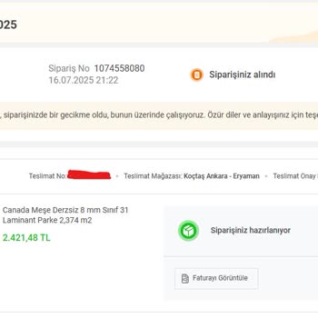 Sipariş Teslim Edilmiyor İptal Talebine Dönüş Yapılmıyor