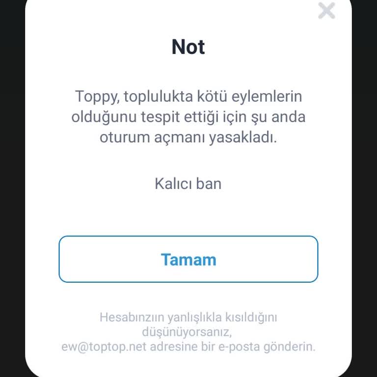 Toptop Haksız Yere Ban