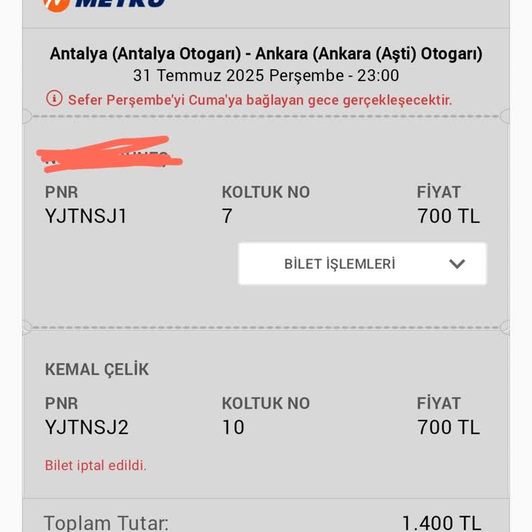 Obilet Üzerinden İptal Edilen Otobüs Biletim İşleme Alınmadı, Mağdur Edildim