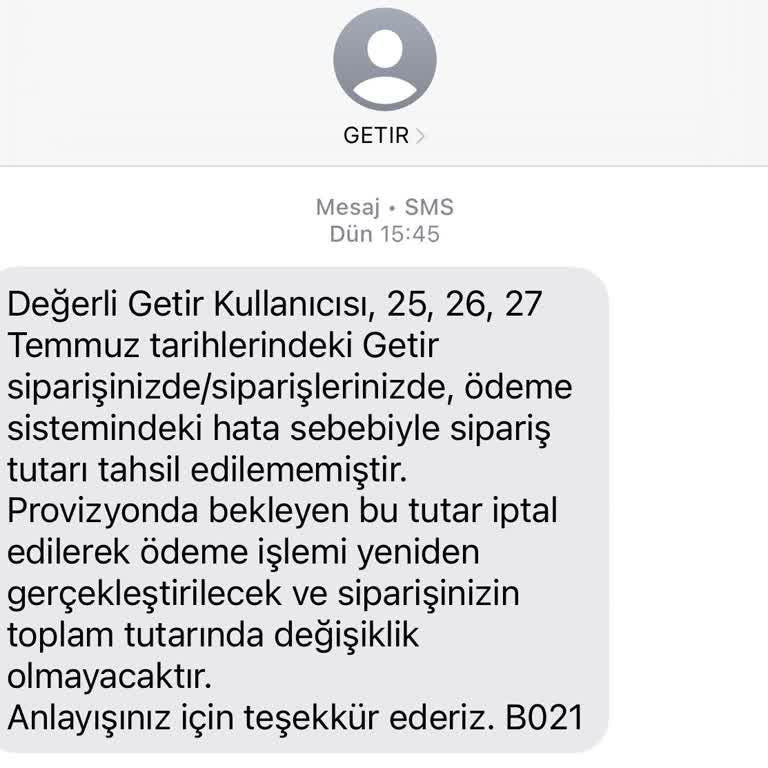 Getir Alışverişinde İki Kez Ücret Çekilmesi Ve Müşteri Temsilcisi İlgisizliği
