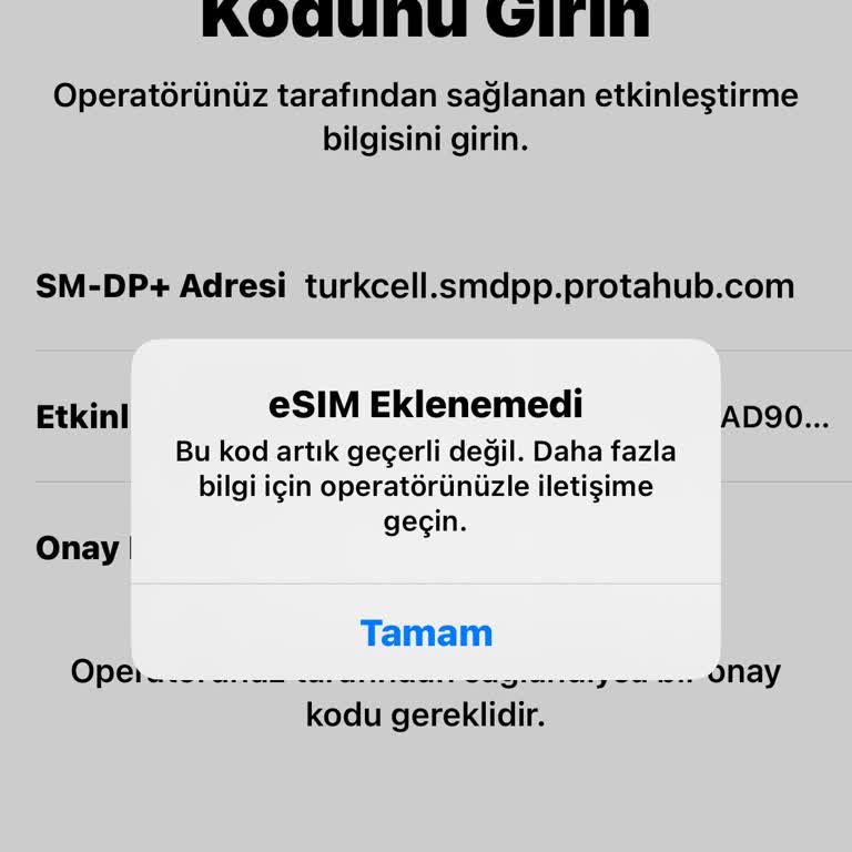 E-sim Aktivasyon Kodu Geçersiz Hatası Ve Çözüm Bulamayan Müşteri Hizmetleri