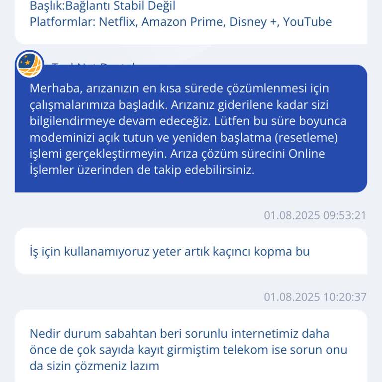 TurkNet İnternet Bağlantısı Saatlerdir Yok Destek Yetersiz