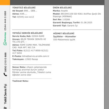 Yeni Alınan Süpürgede Tekrarlayan Filtre Arızası Mağduriyeti