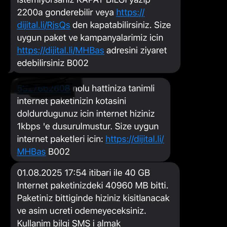 Ek İnternet Paketlerim Beklenmedik Şekilde Hızla Tükeniyor, Çözüm Sunulmuyor