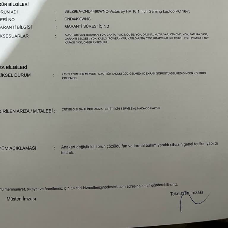 HP Victus Laptop Ekran Arızası Serviste Çözülmedi