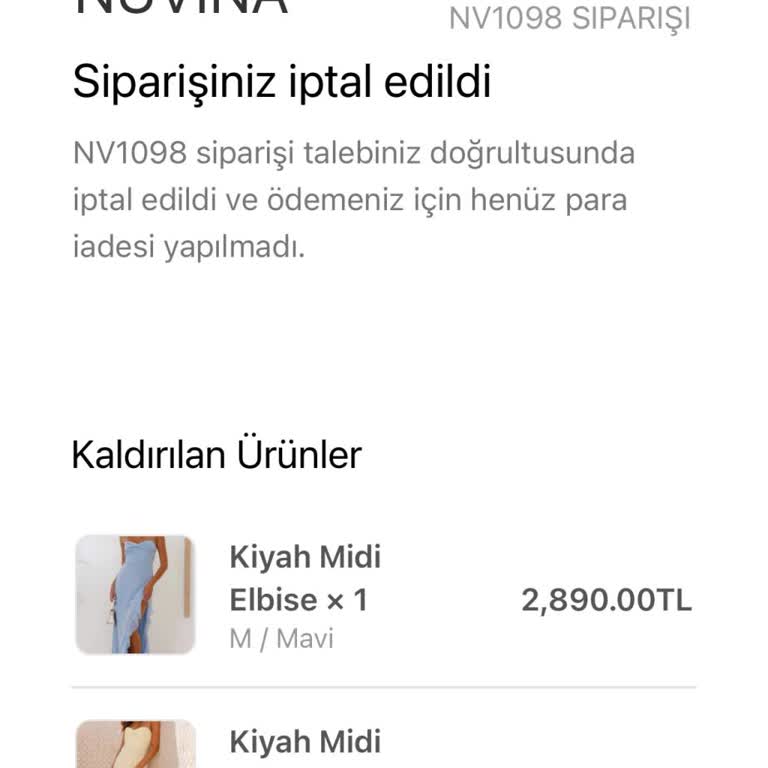 Nuvina Ödediğim Tutarın En Kısa Sürede Tarafıma İade Edilmesini Talep Ediyorum