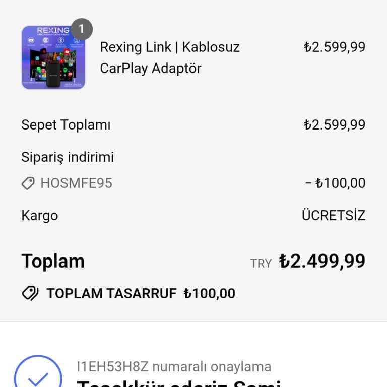 Sipariş Ettiğim CarPlay Yerine Düşük Kapasiteli Ve Arızalı Ürün Gönderildi