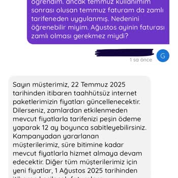Faturam Zamlı Tarife Üzerinden Yanlış Kesildi, İade Talep Ediyorum