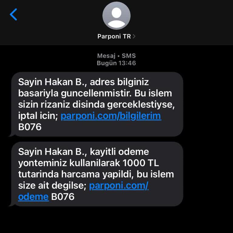 Haberim Olmadan Parponi TR Üzerinden Adıma Hesap Açılıp Harcama Yapılmış