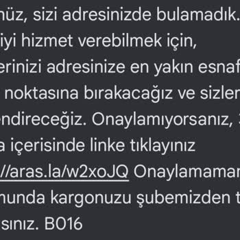 Aras Kargo Siparişimi Teslim Etmeden Yanıltıcı Bilgi Veriyor