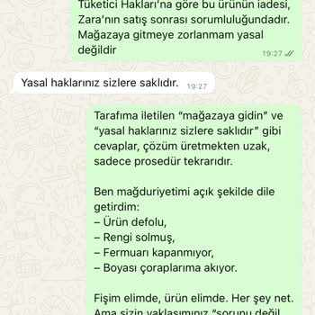 Zara Pantolonda Renk Solması, Fermuar Arızası Ve İade Engeli Mağduriyeti