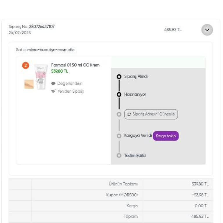 Siparişin Teslim Edilmemesi Ve İptal Seçeneğinin Çalışmaması