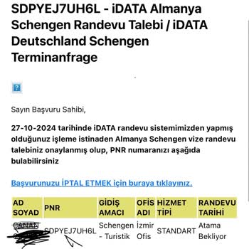 İdata İzmir'den Schengen Vize Randevusu İçin 10 Aydır Cevap Alamıyorum