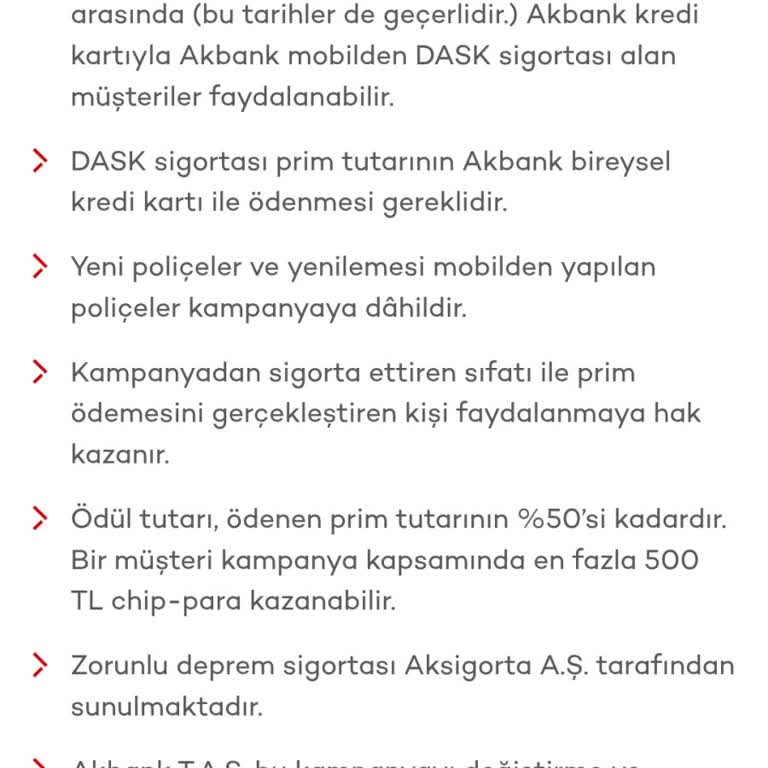 Akbank'ın DASK Kampanyası Chip Para Ödemesi Yapılmadı