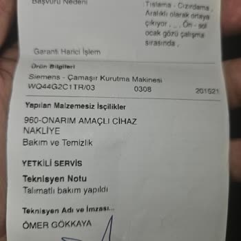 Servis Sonrası Kurutma Makinemde Oluşan Sorun Ve Yeni Ürün Talebim