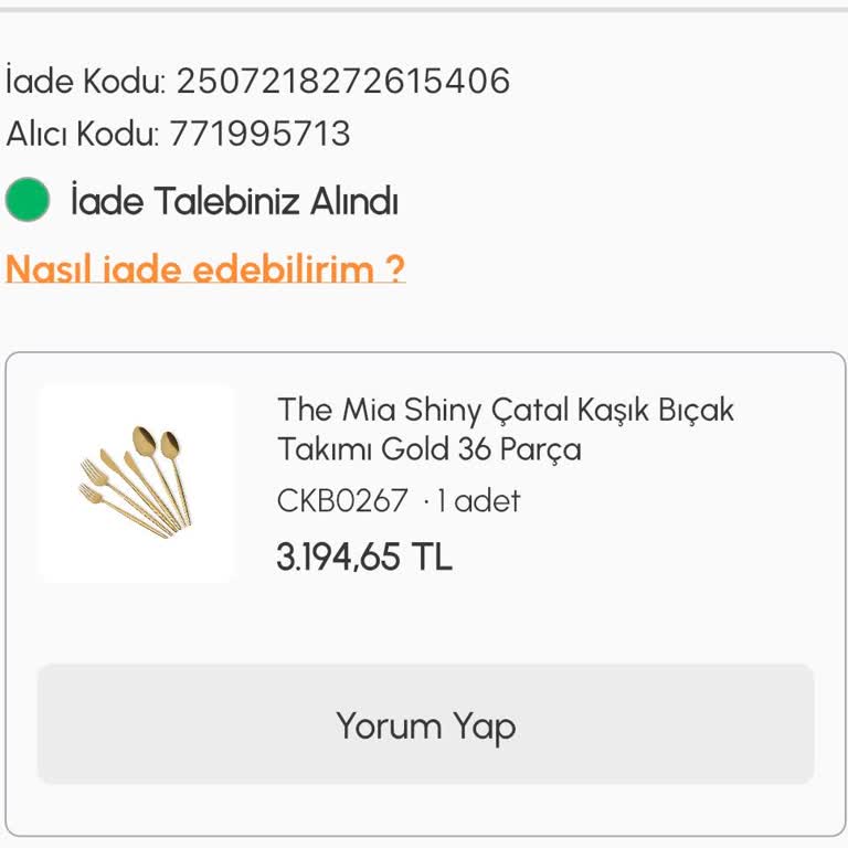 Karaca İade Kodu Hatası Nedeniyle İade İşlemi Yapılamıyor