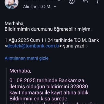 Tom Bank Gold Üyelik Nakit İadesi Bir Haftadır Yapılmadı, Müşteri Hizmetleri Yetersiz