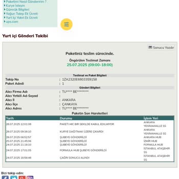 UPS Türkiye'den Kargo İademde Gecikme Ve İletişim Sorunu