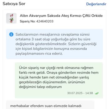 Yanlış Renk Orkide Gönderimi Ve İade/Değişim Sorunu