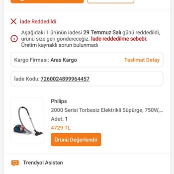 Sıfır Elektrikli Süpürge Çalışmıyor İade Talebim Reddedildi