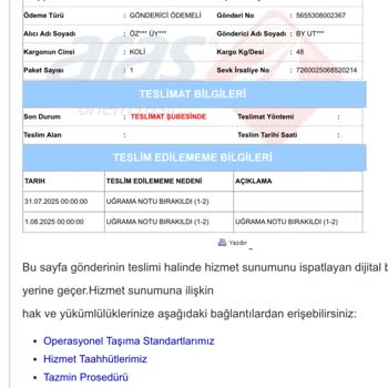 Aras Kargo Uncalı Şubesi'nin Teslimat Ve İletişim Sorunları