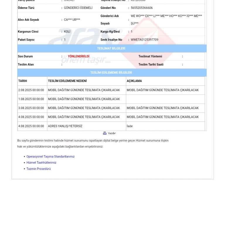 Bilgilendirme Yapılmadan Kargomun İade Edilmesi Ve Mağduriyet