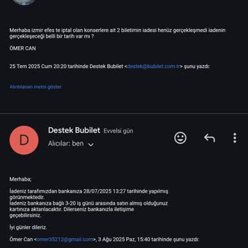 Bubilet'ten İade Edilmeyen Konser Ücreti Ve İletişim Sorunu