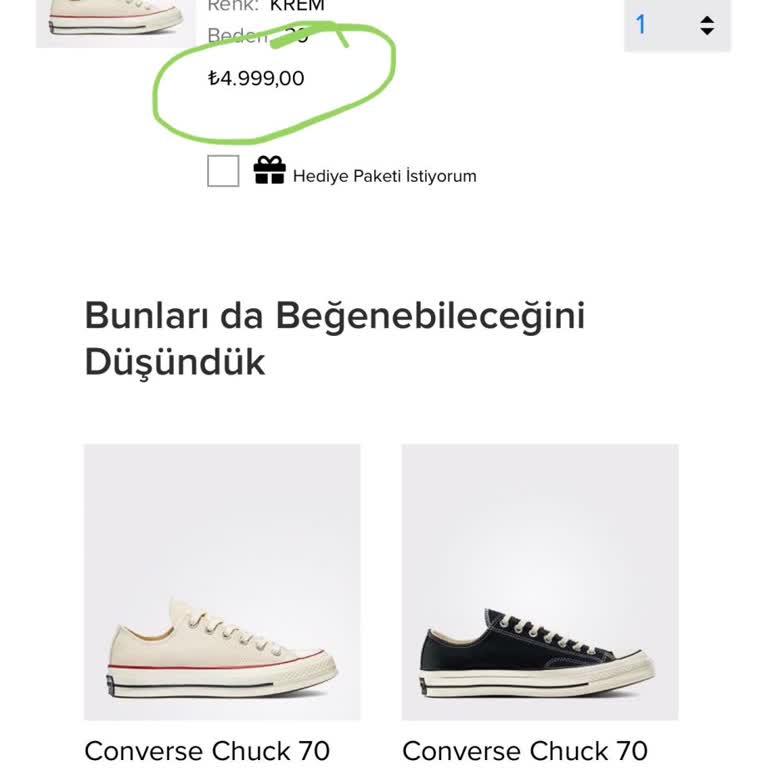 Converse Sitesinde Sepette Ve Ana Sayfada Farklı Fiyat Mağduriyeti Yaşadım