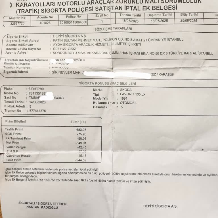 İptal Edilen Trafik Sigortası İçin İade Tutarı Hâlâ Ödenmedi