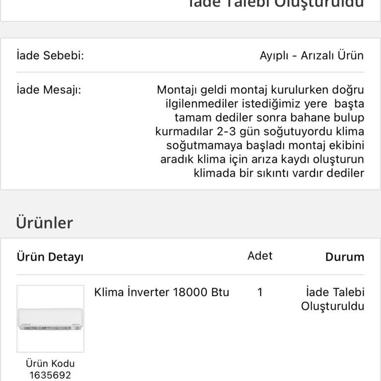 Yeni Alınan Klimada Arıza İade Sürecinde Mağduriyet