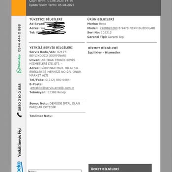 Arçelik-Beko Buzdolabında Süregelen Gövde Arızası Ve Servis Mağduriyeti