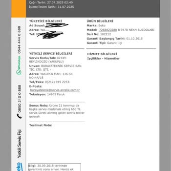 Arçelik-Beko Buzdolabında Süregelen Gövde Arızası Ve Servis Mağduriyeti