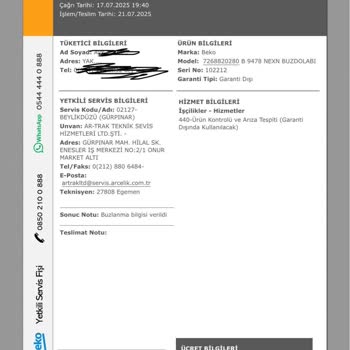 Arçelik-Beko Buzdolabında Süregelen Gövde Arızası Ve Servis Mağduriyeti