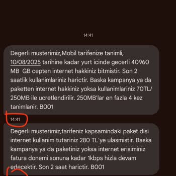 Bir Dakikada 4 Kez Ek İnternet Paketi Tanımlanması Ve Haksız Fatura Ücreti